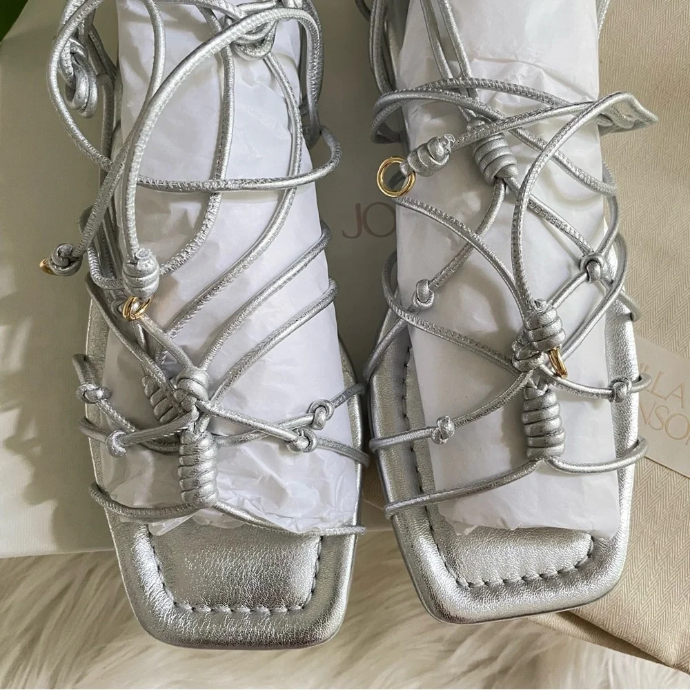 Ulla Johnson Freya Gladiator Sandals Metallic Silver Strappy Flat Size 9 NIB